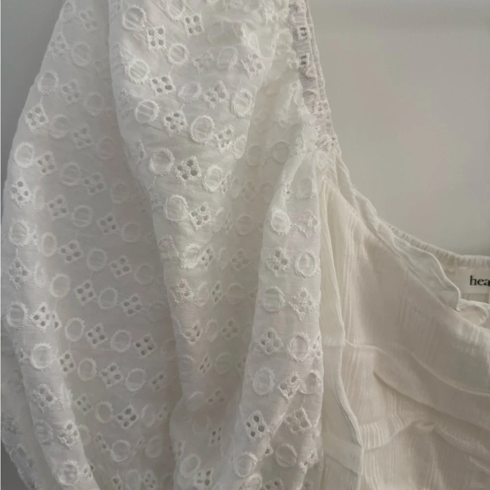 HEARTLOOM Cella Embroidered Eyelet Puff Sleeves Smocked Tiered Mini Dress